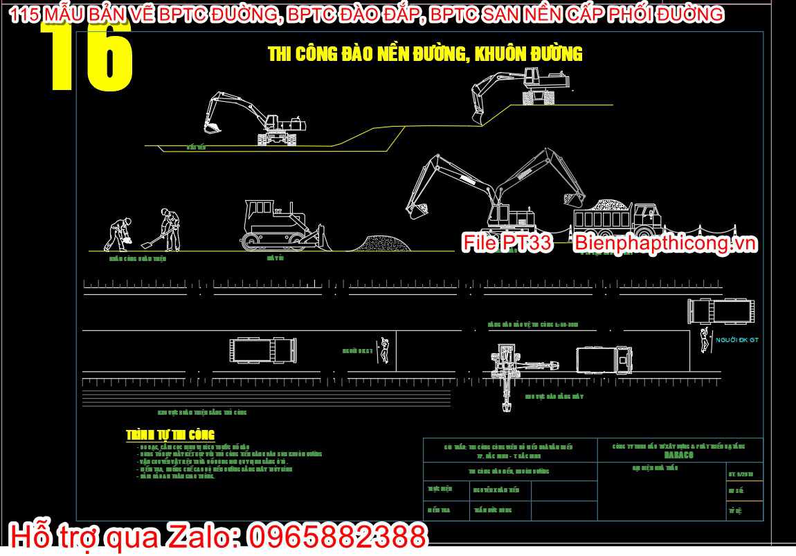 Bản vẽ biện pháp thi công đào nền đường khuôn đường.