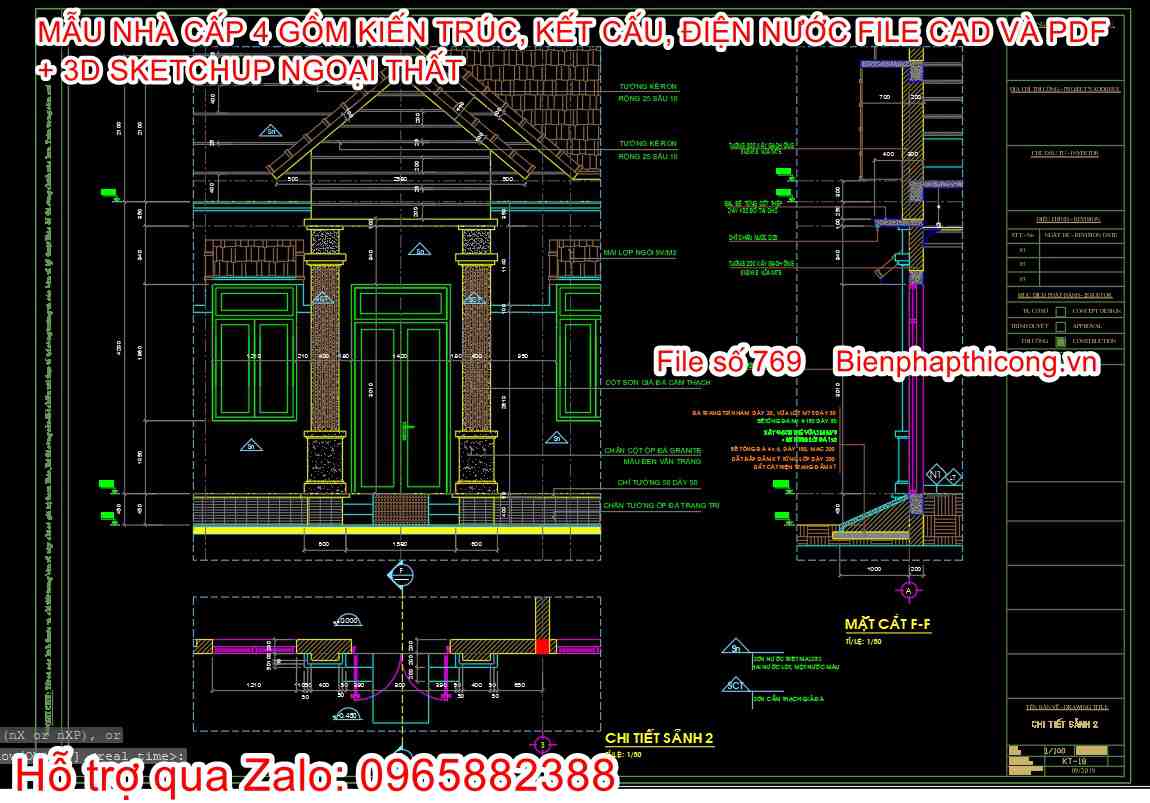 Bản vẽ cad nhà cấp 4 full kiến trúc kết cấu điện nước.