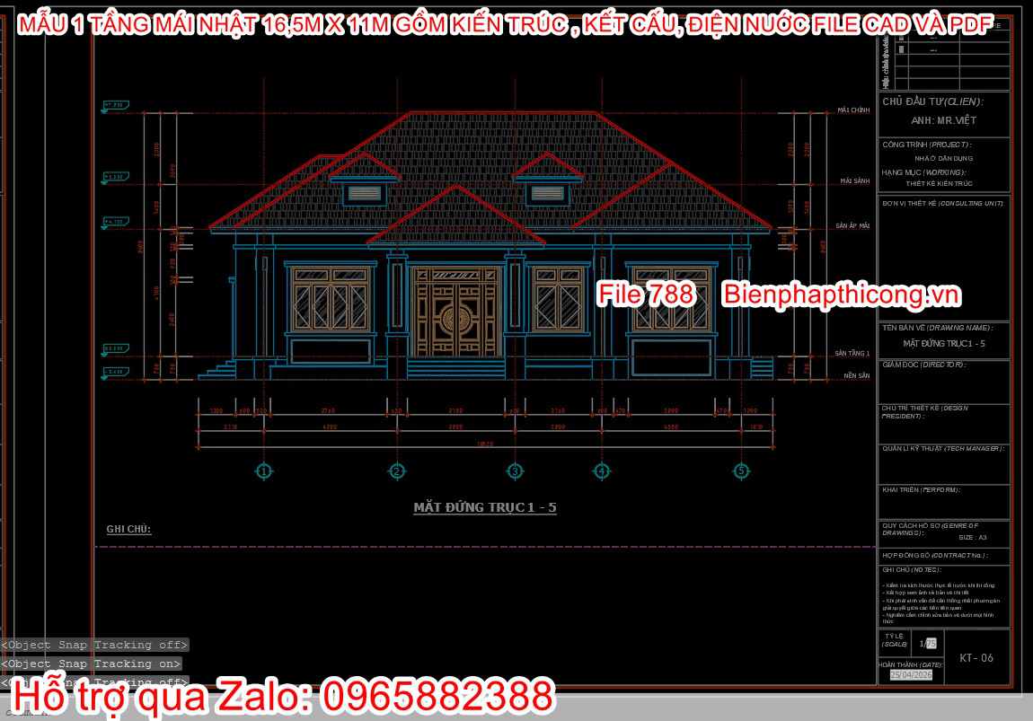 Bản vẽ mặt đứng cad nhà cấp 4 mái nhật đẹp.