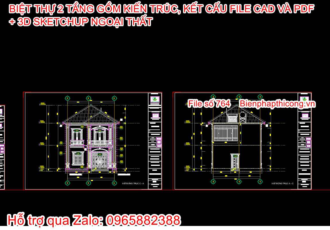 Bản vẽ mặt đứng mái nhật tân cổ cad.