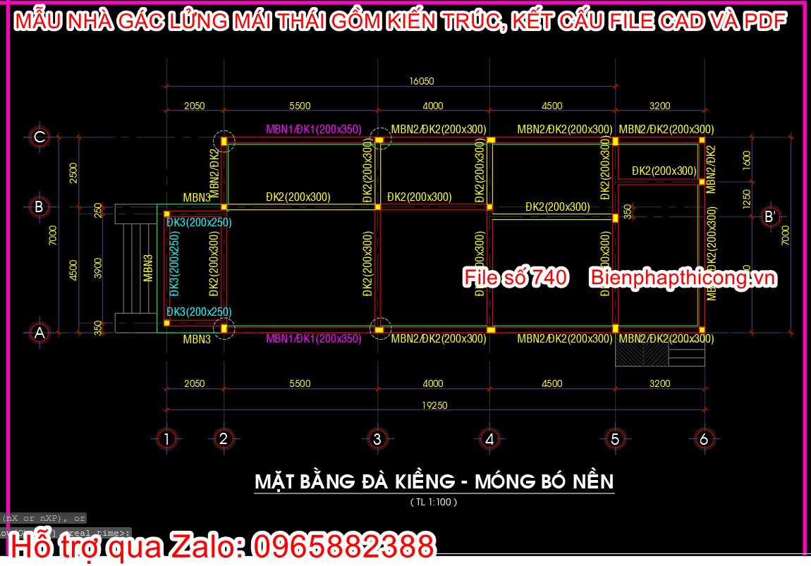 Bản vẽ thiết kế dầm sàn nhà gác lửng 3 ngủ cad đẹp.