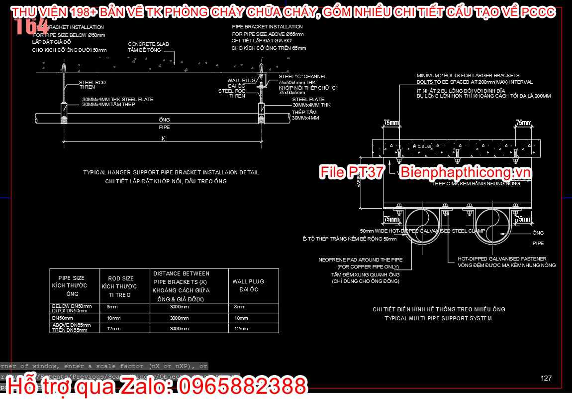 Chi tiết điển hình hệ thống treo nhiều ống pccc.