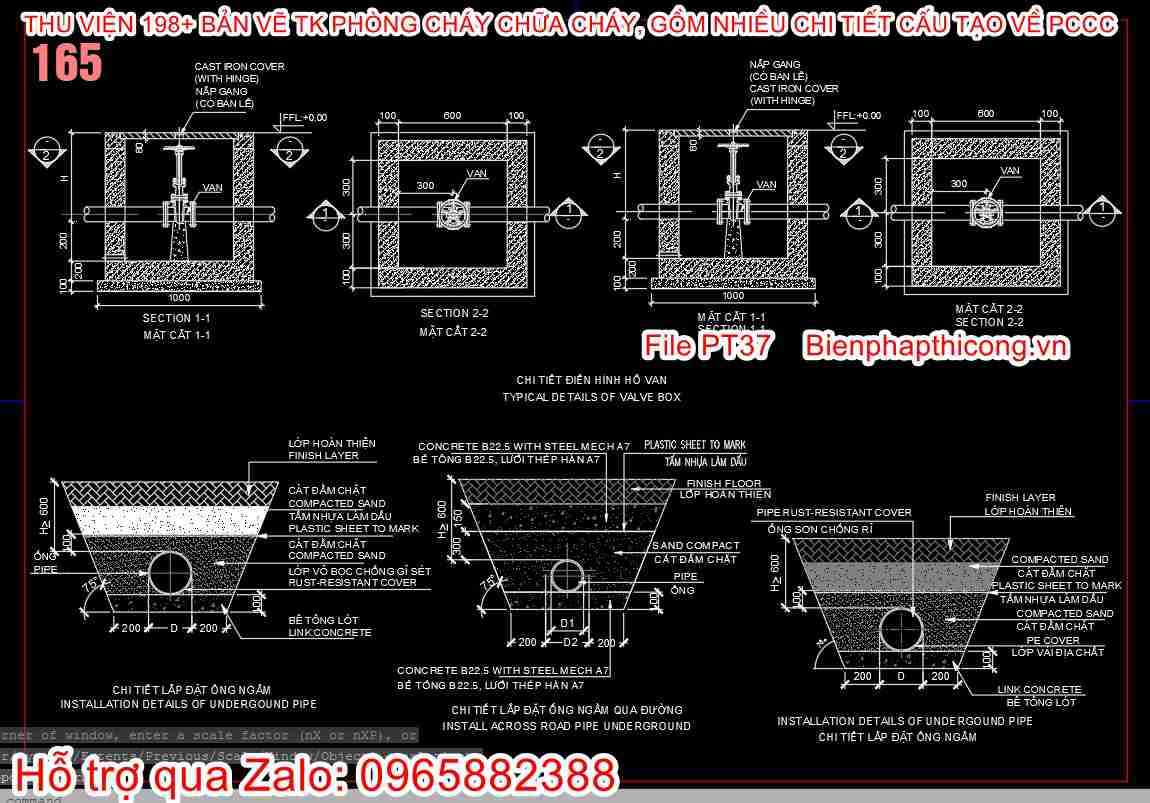 Chi tiết lắp đặt ống ngầm pccc qua đường.