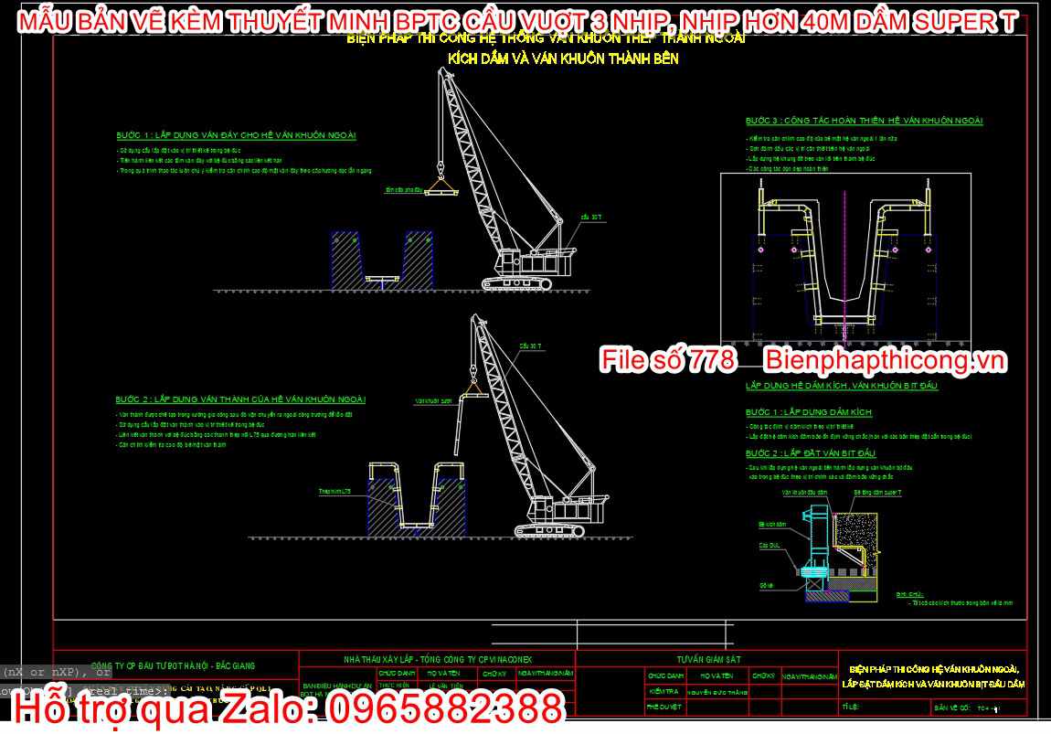 Bản vẽ biện pháp thi công ván khuôn thành ngoài kích dầm.