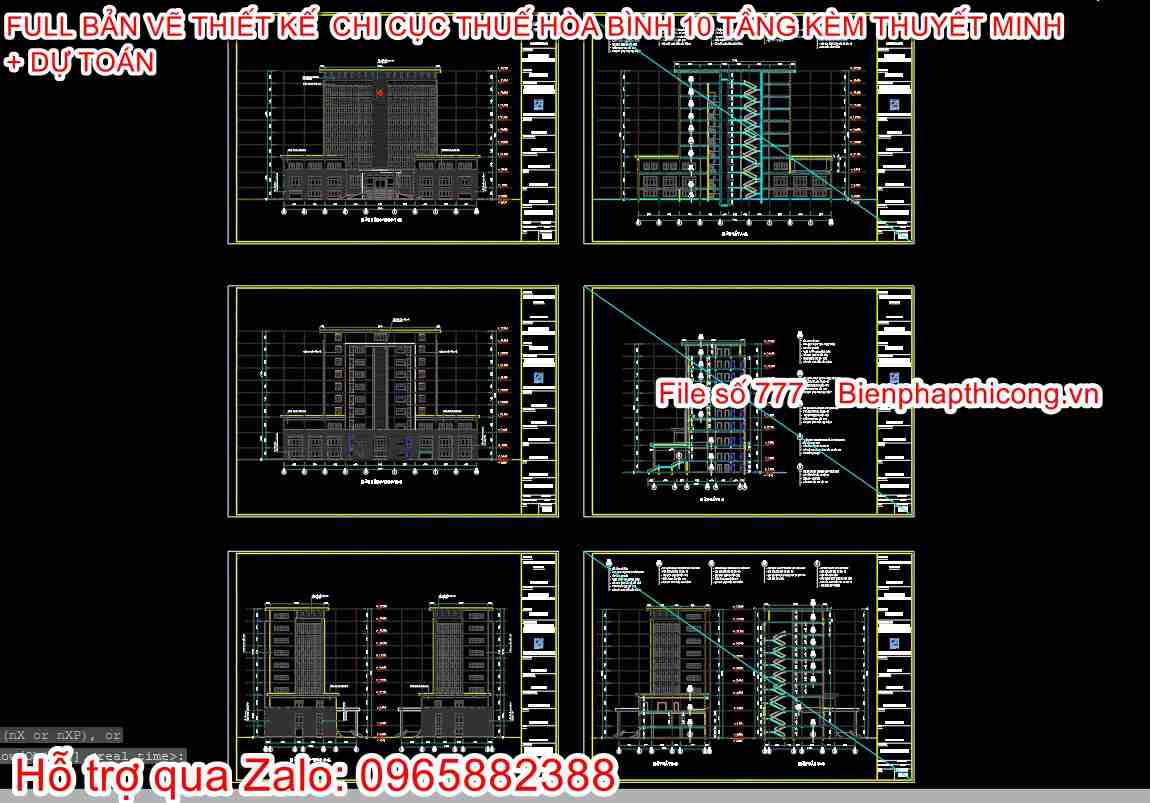 Bản vẽ thiết kế mặt đứng mặt cắt nhà cao tầng cad.