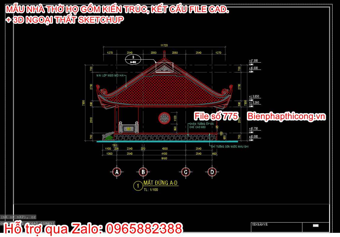 Bản vẽ thiết kế nhà thờ họ 5 gian.