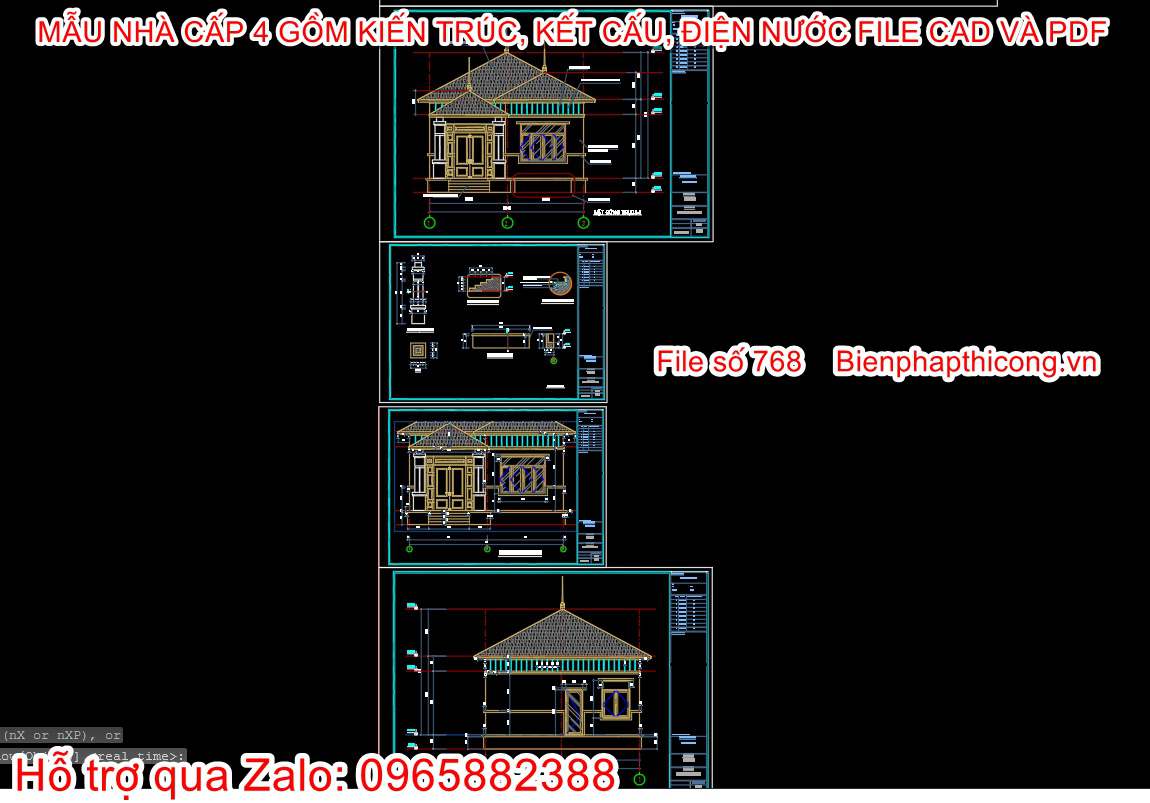 Download bản vẽ cad nhà cấp 4 mái nhật.