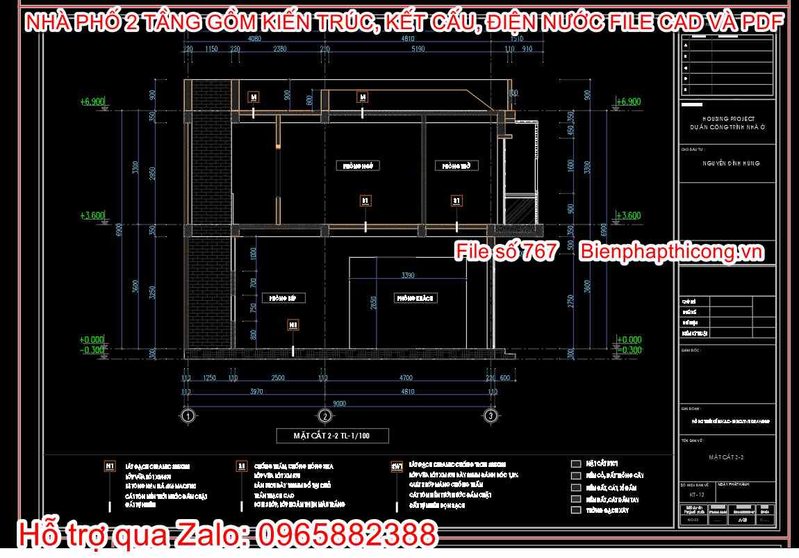 File autocad nhà phố 2 tầng 8m x 9m full cad.