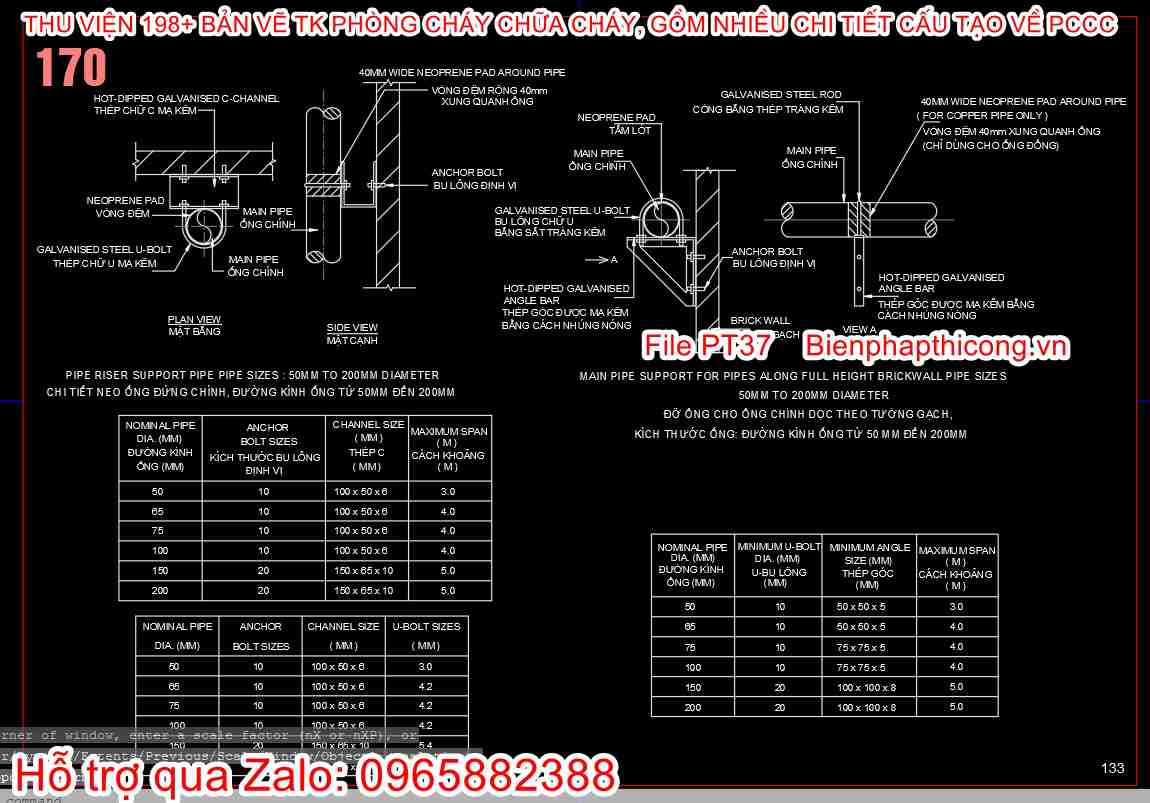 Chi tiết neo ống đứng chính pccc cad