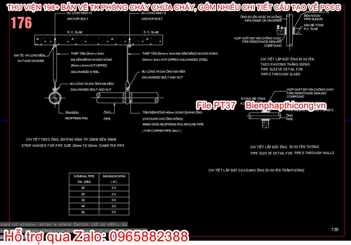 Chi tiết lắp đặt ống xuyên trần tường.