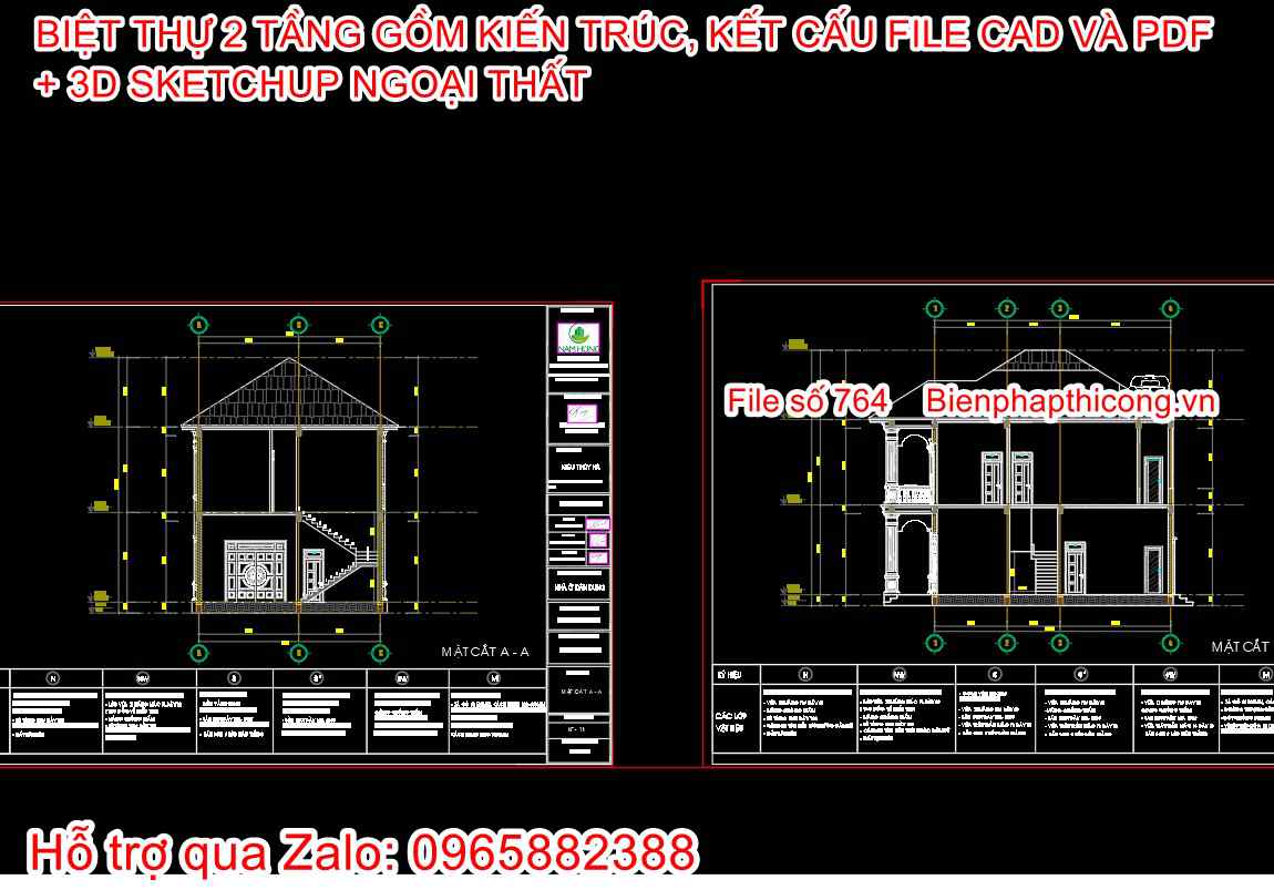 Bản vẽ cad mặt cắt 2 tầng mái nhật 8,5m x 11m.