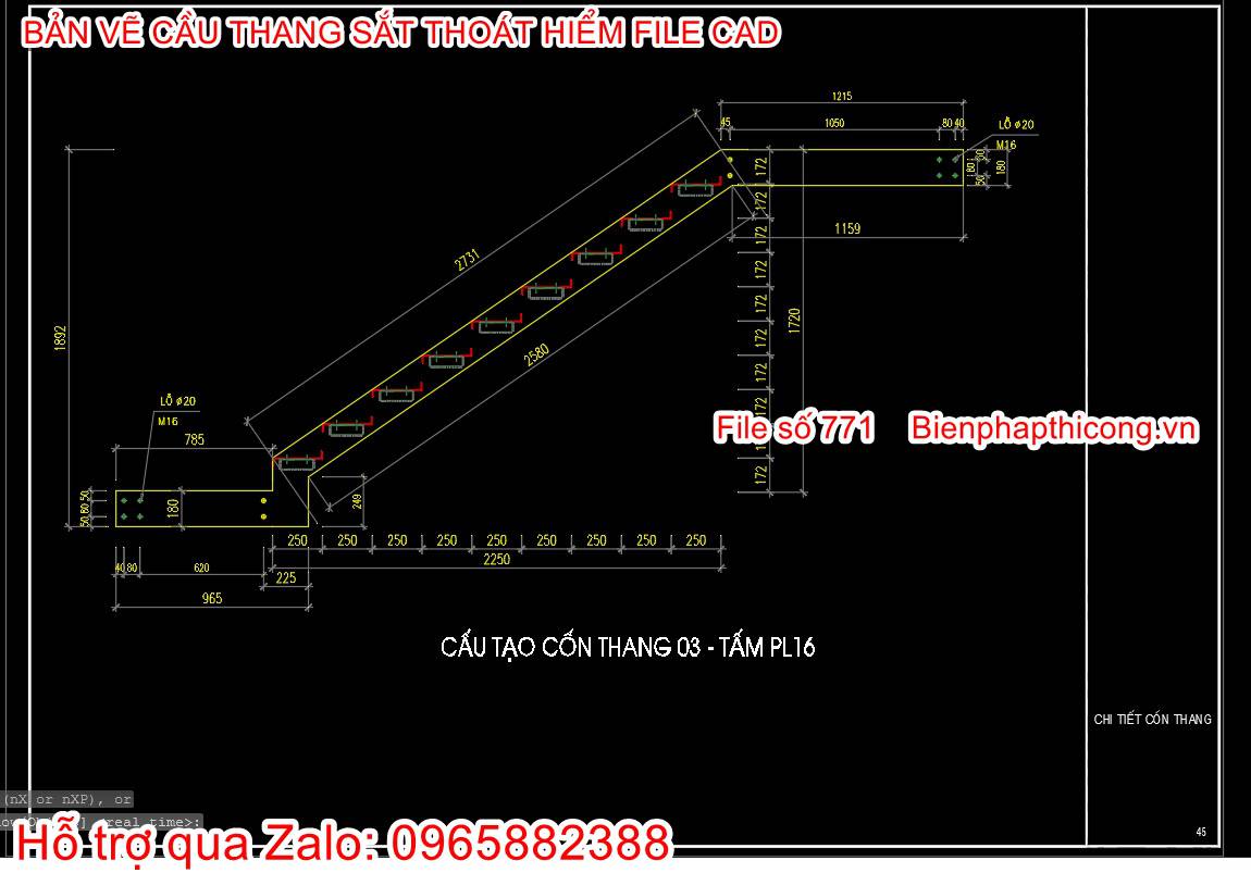 Bản vẽ cầu thang sắt pccc.