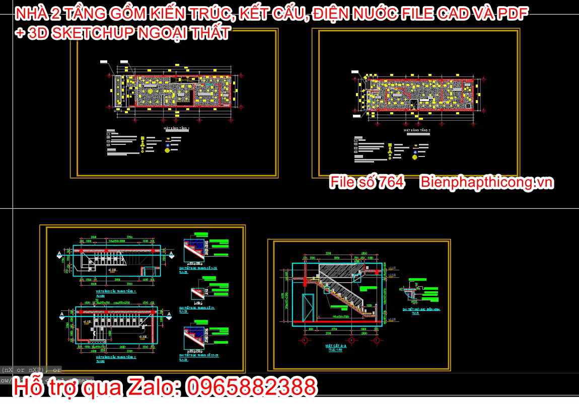 Bản vẽ chi tiết nhà 2 tầng 5m x 18m 3 ngủ.