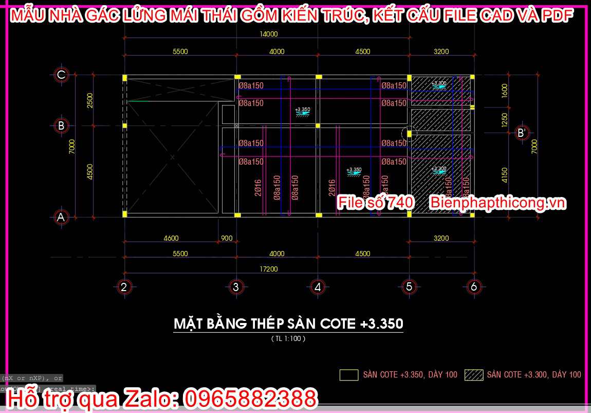 Bản vẽ thép sàn nhà gác lửng mái thái đẹp.