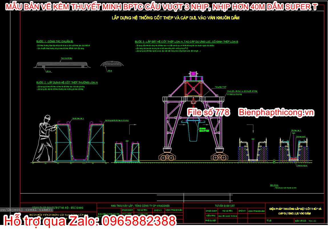 Lắp dựng hệ thống cốt thép cáp dự ứng lực.