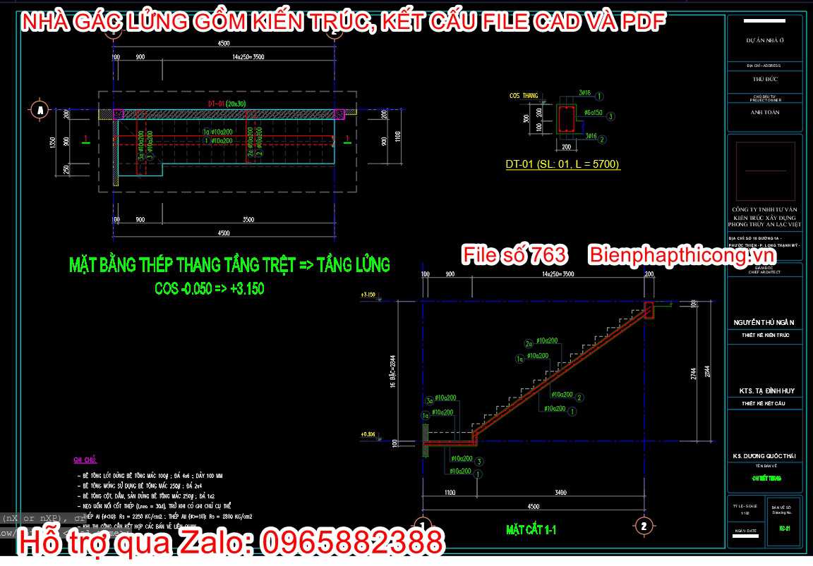 Tải bản vẽ nhà gác lửng làm cấp phép xây dựng.