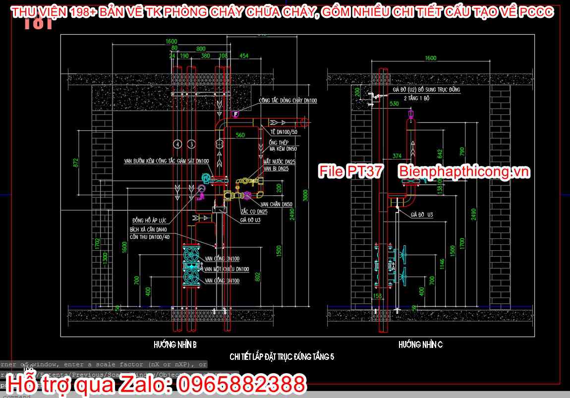Bản vẽ chi tiết lắp đặt trục đứng cad.