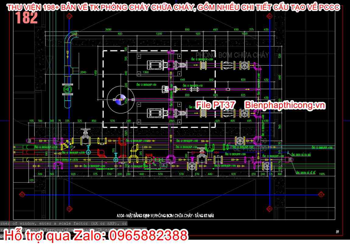 Mặt bằng định vị phòng bơm chữa cháy cad.