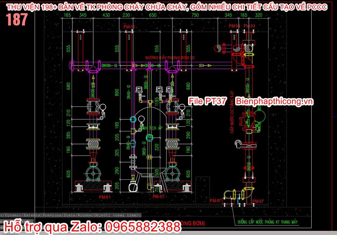 Bản vẽ cad pccc ống đẩy phòng bơm.