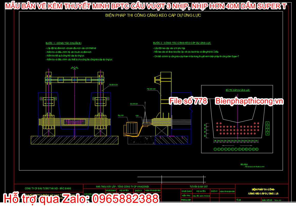 Bản vẽ bptc cáp dự ứng lực dầm super T.