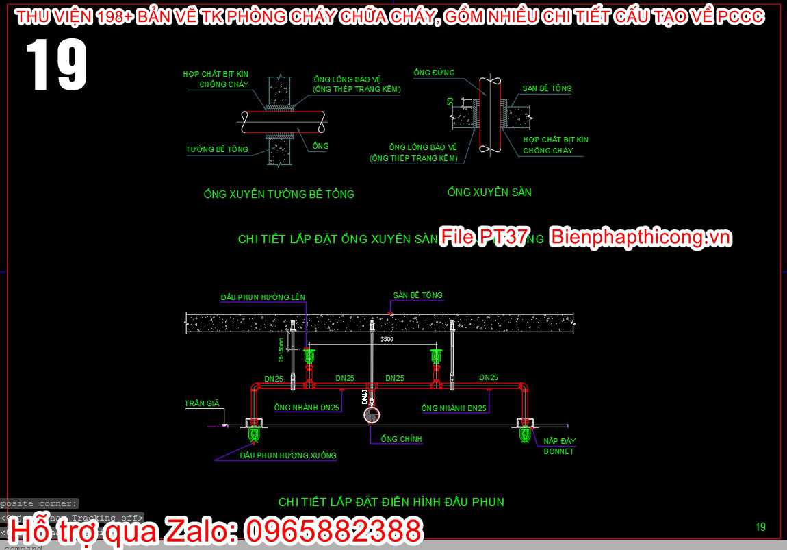 Bản vẽ chi tiết lắp đặt điển hình đầu phun cad.