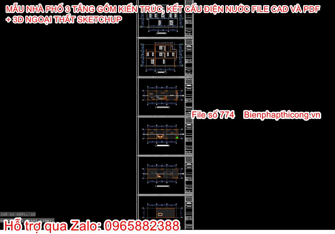 File autocad nhà phố 3 tầng 4,7m x 14,3m.