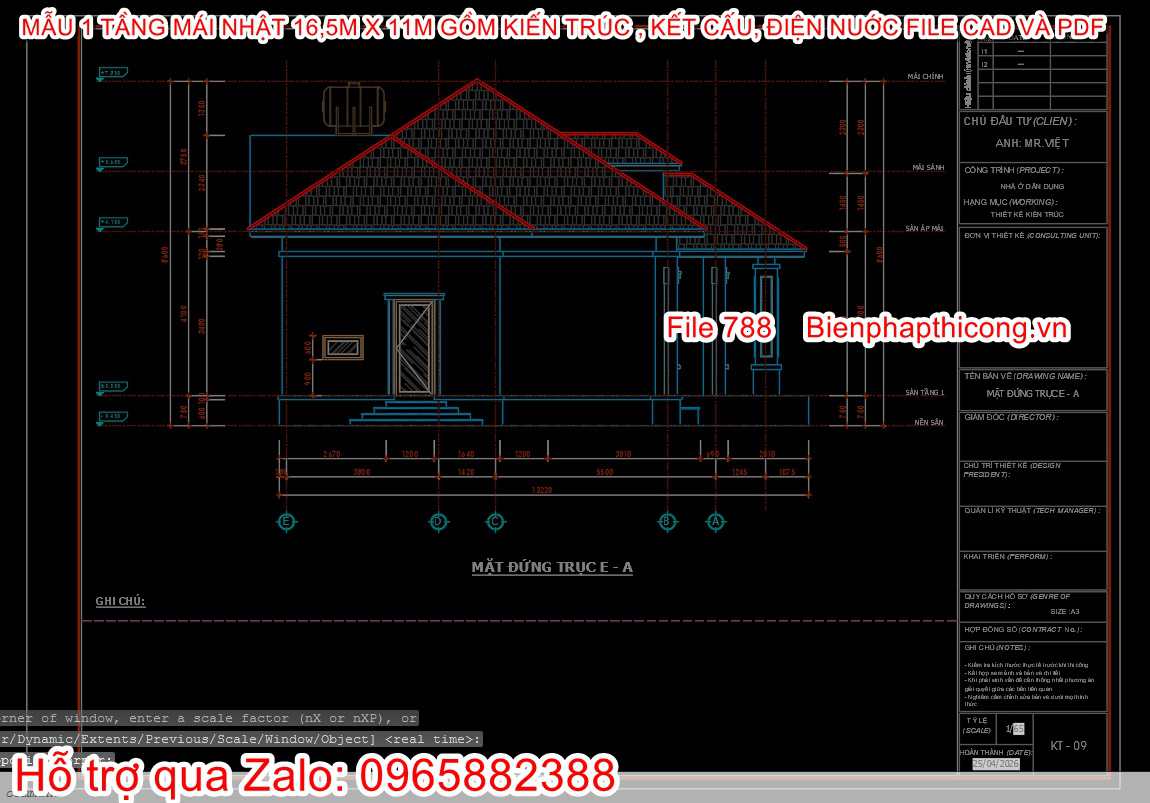 File cad mặt đứng nhà cấp 4 mái nhật 3 ngủ.