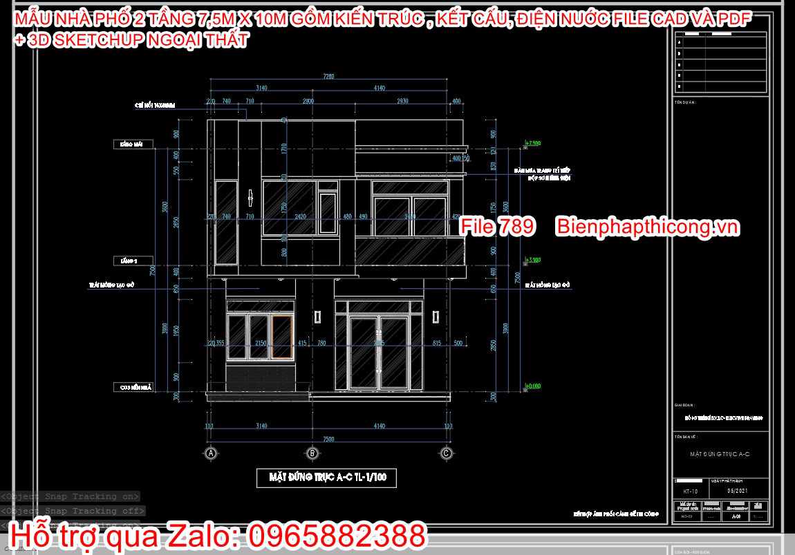 File dwg mặt đứng cad nhà phố 2 tầng đẹp.