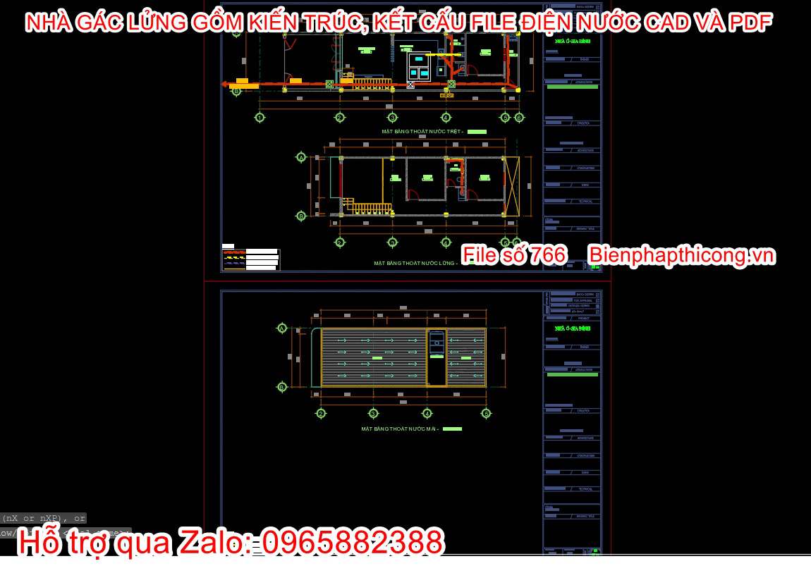 Mặt bằng cấp thoát nước nhà gác lửng cad đẹp.
