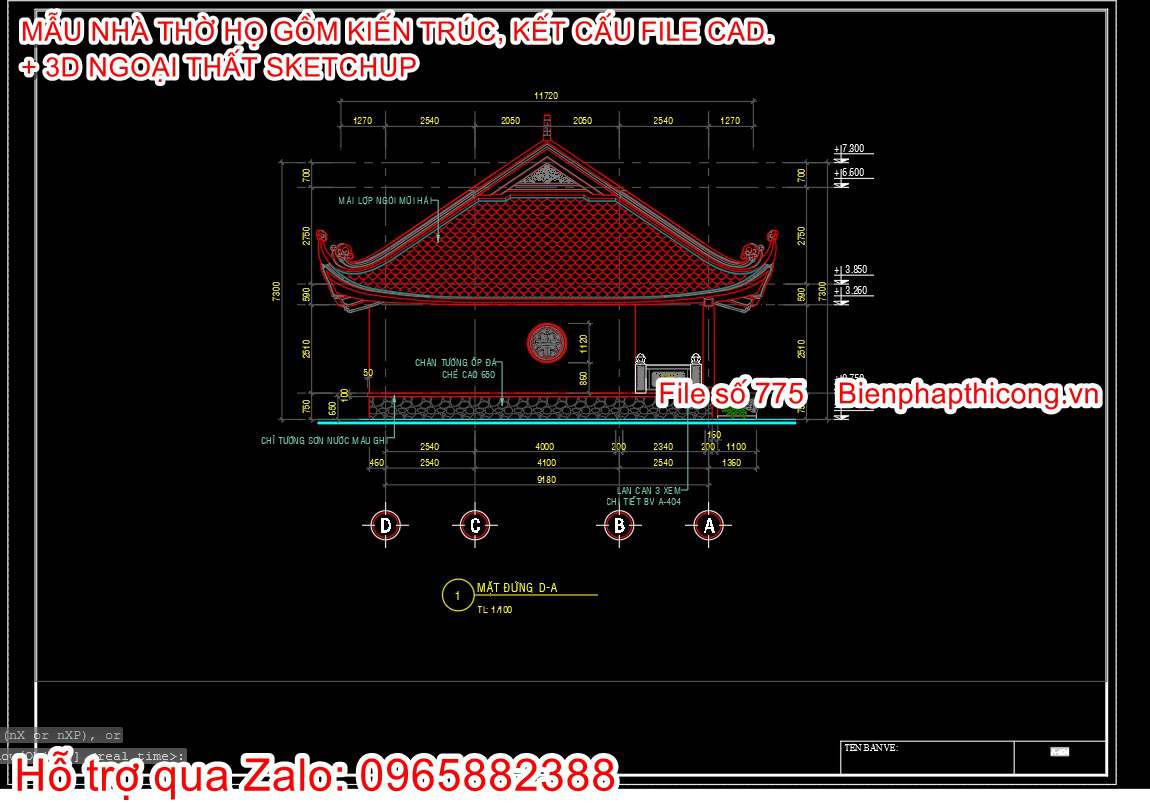 Mẫu nhà thờ họ 5 gian cad đẹp.
