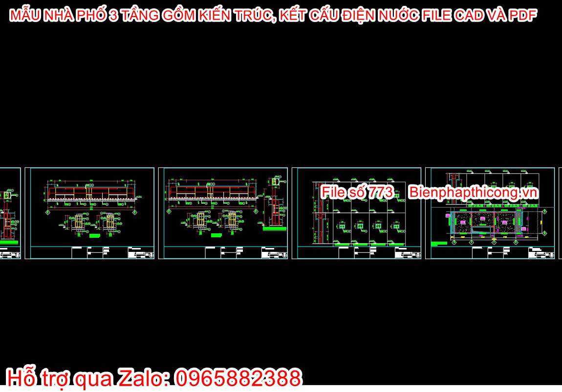 Tải bản vẽ cad nhà ống 3 tầng 5m x 15m 3 ngủ.