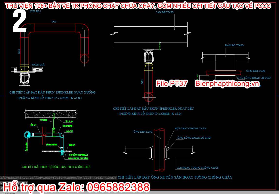 Bản vẽ chi tiết lắp đặt ống xuyên sàn phòng cháy cad.