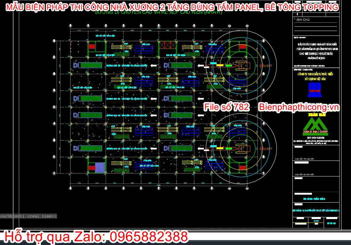Bản vẽ mặt bằng hướng di chuyển lắp dựng nhà xưởng cad.