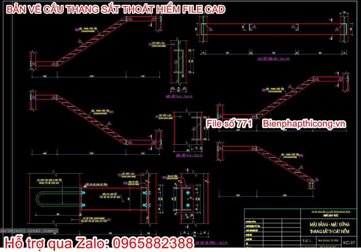 Bản vẽ thiết kế cầu thang sắt thoát hiểm.
