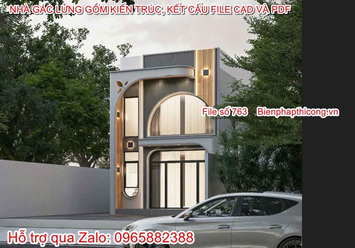 Hồ sơ bản vẽ nhà gác lửng 5m x 16m 3 ngủ đẹp.