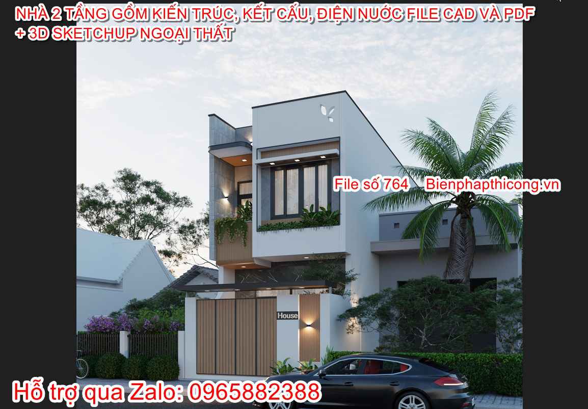 Hồ sơ bản vẽ nhà ống 1 trệt 1 lầu 3 ngủ 5m x 18m đẹp.