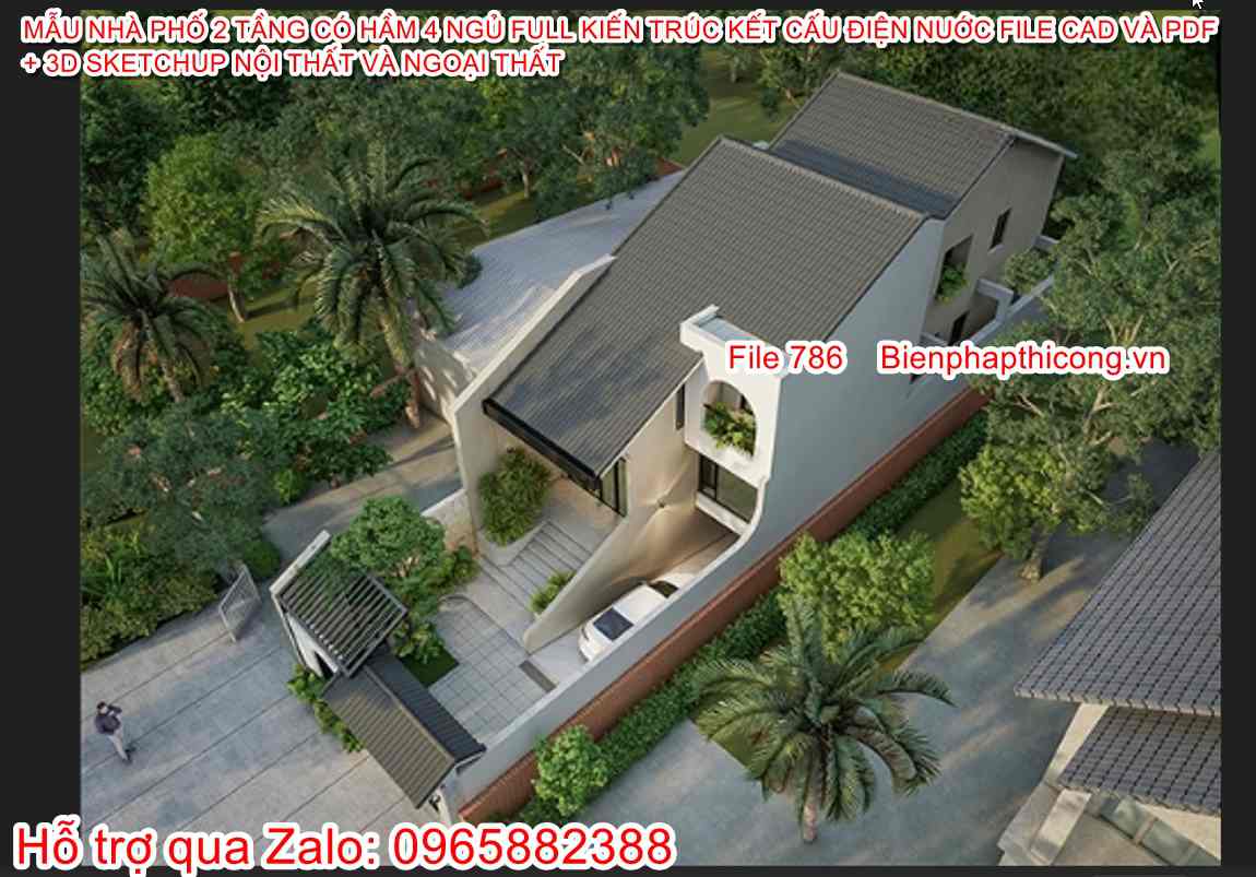 Hồ sơ thi công nhà 2 tầng có hầm 4 ngủ 6,7m x 22,5m.