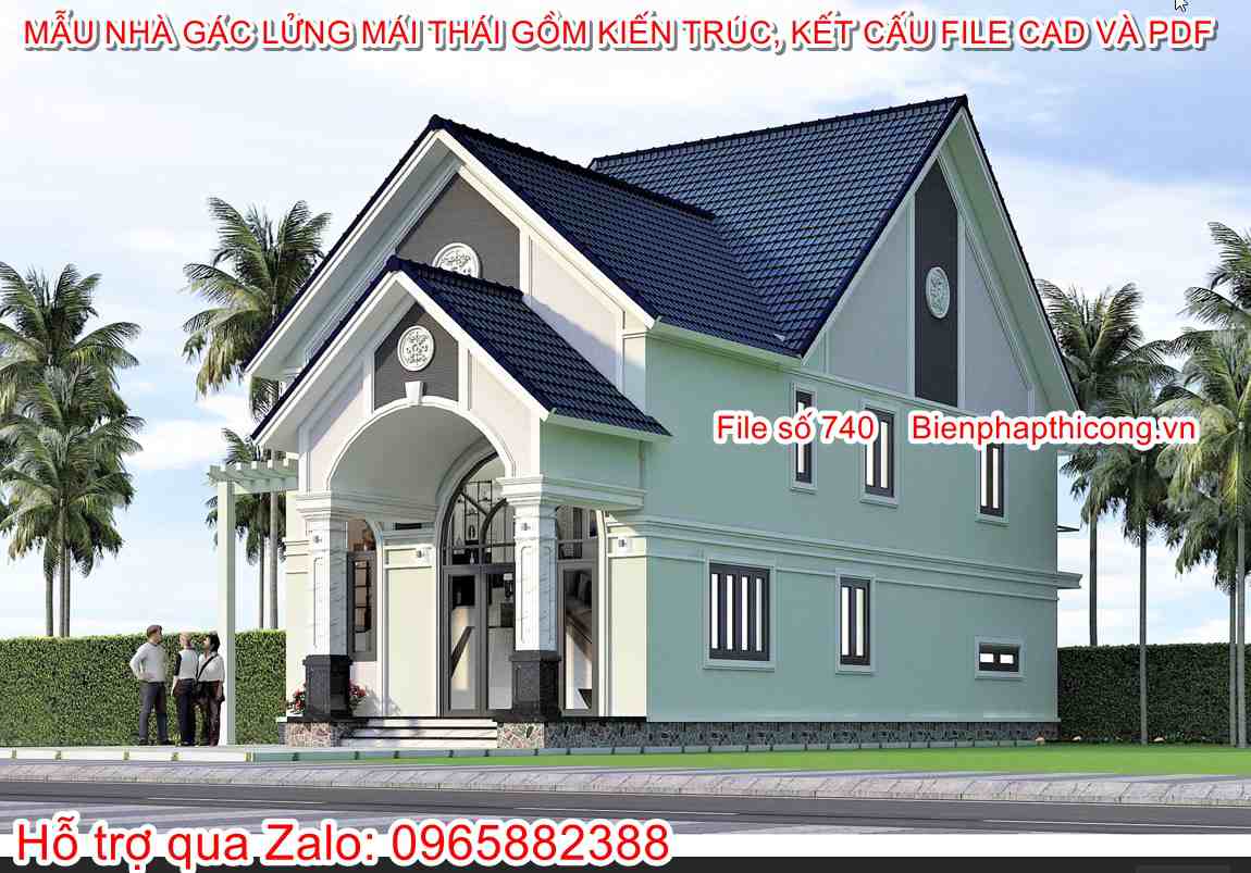 Hstk bản vẽ cad nhà cấp 4 gác lửng mái thái 7m x 17,3m.