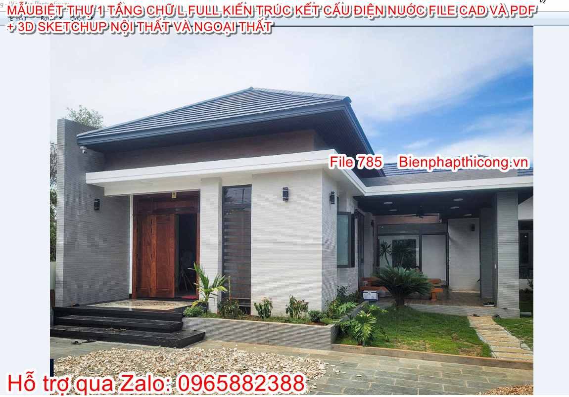 Ảnh thực tế biệt thự 1 tầng mái nhật chữ L đẹp.