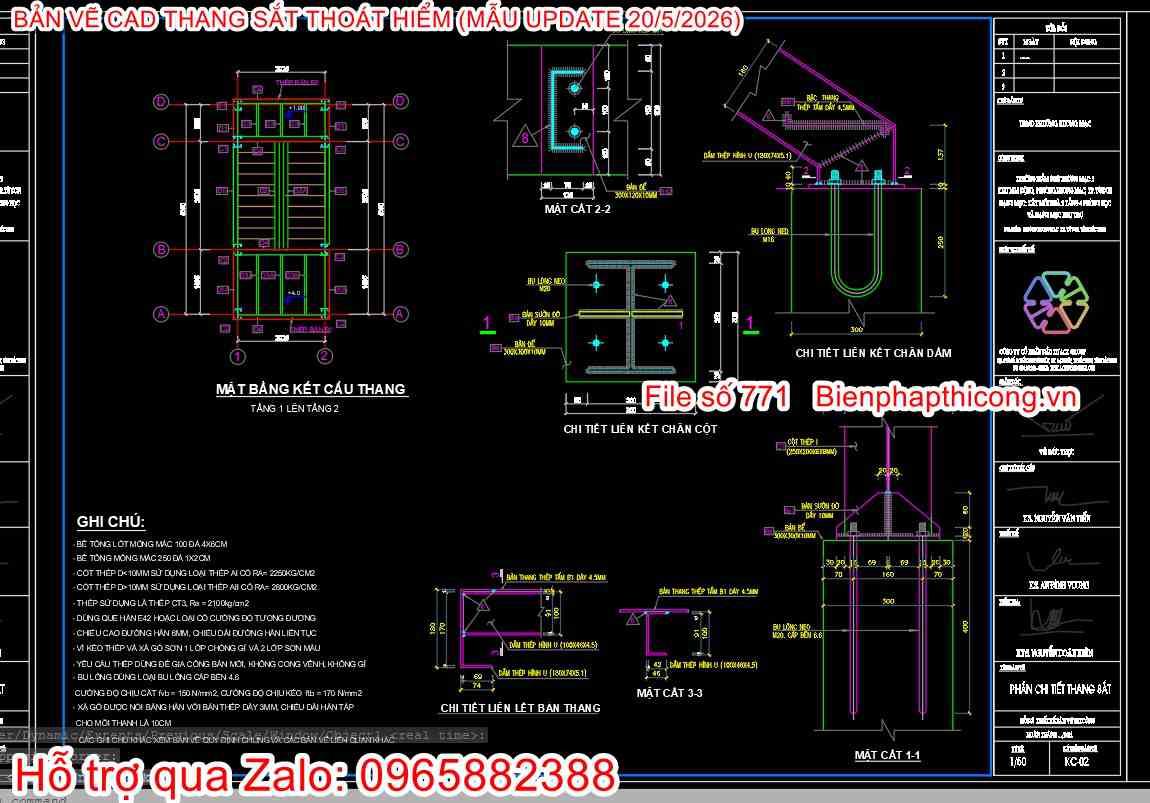 Chi tiết cad thang sắt thoát hiểm.