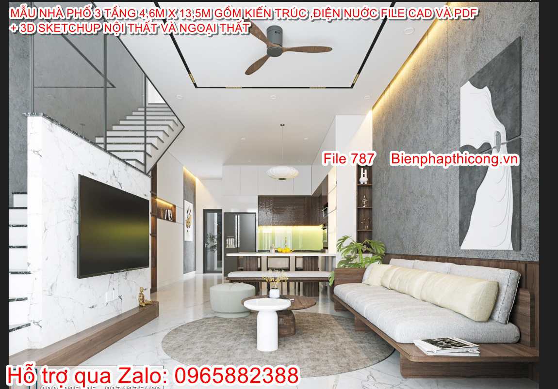 Phối cảnh phong cách nhà phố 3 tầng hiện đại 4,6m 4 ngủ.