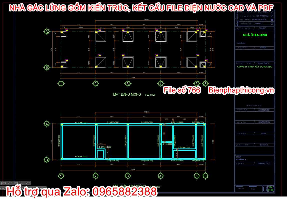 Bản vẽ cad kết cấu móng nhà gác lửng đẹp.