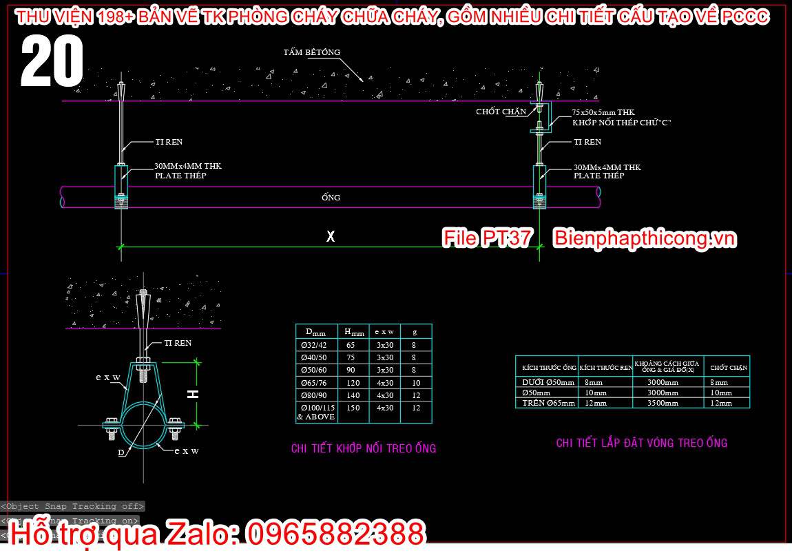 Bản vẽ chi tiết khớp nối treo ống phòng cháy chữa cháy cad.