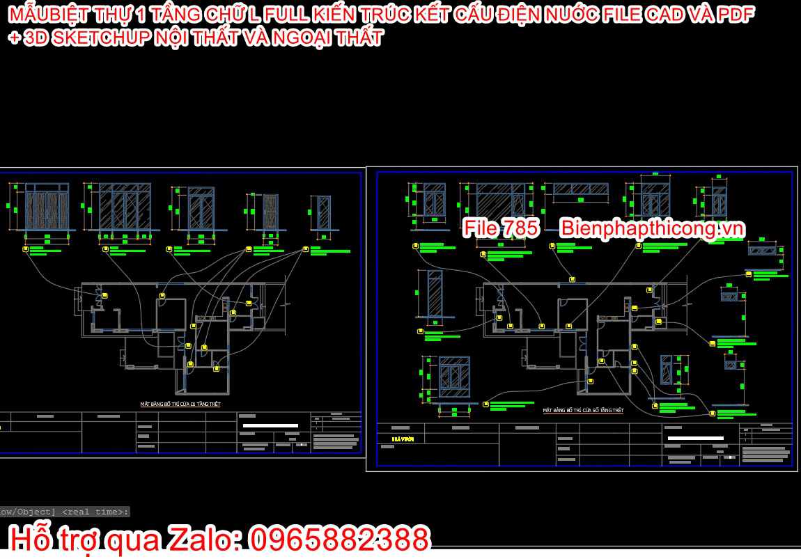 Bản vẽ cửa nhà 1 tầng mái nhật chữ L 3 ngủ 14m x 20m.