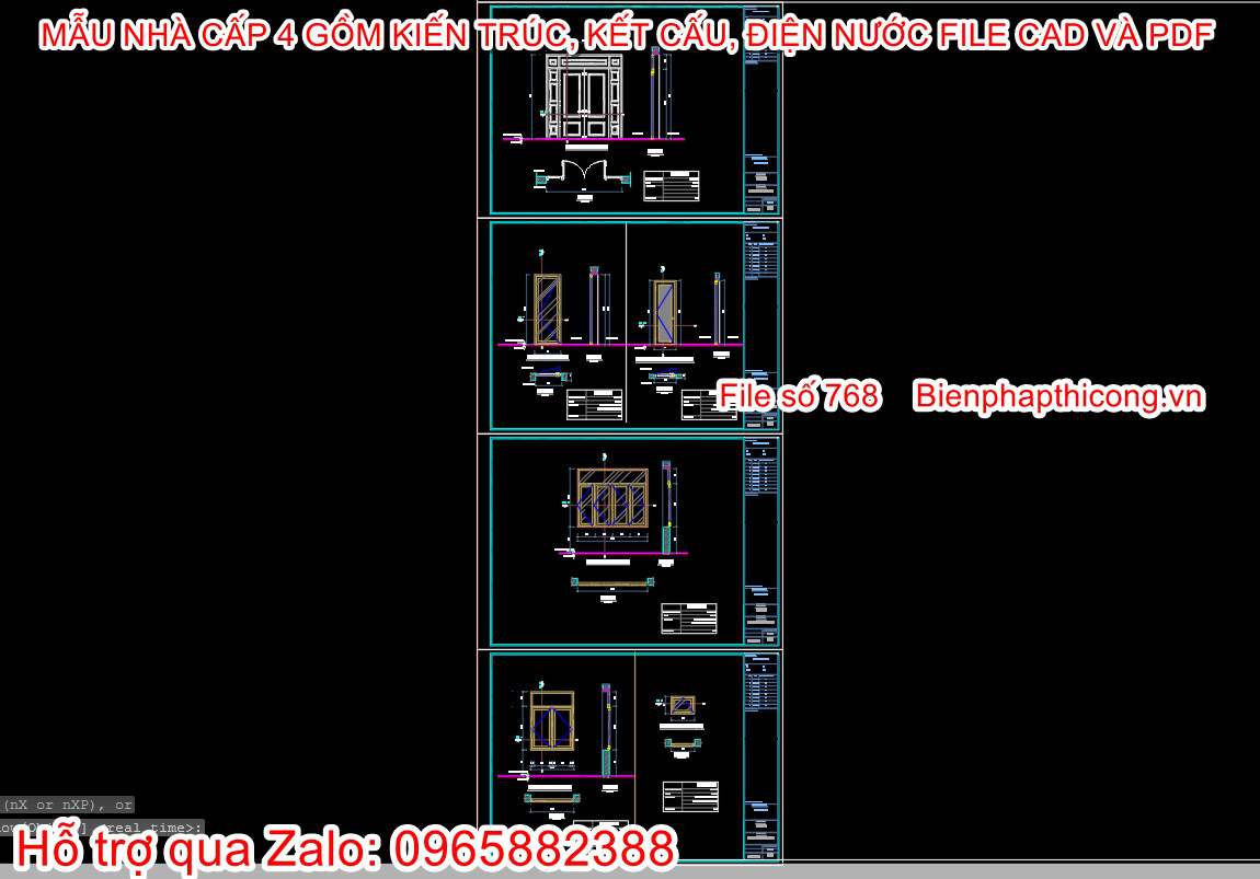 Bản vẽ cửa nhà cấp 4 3 ngủ cad đẹp.