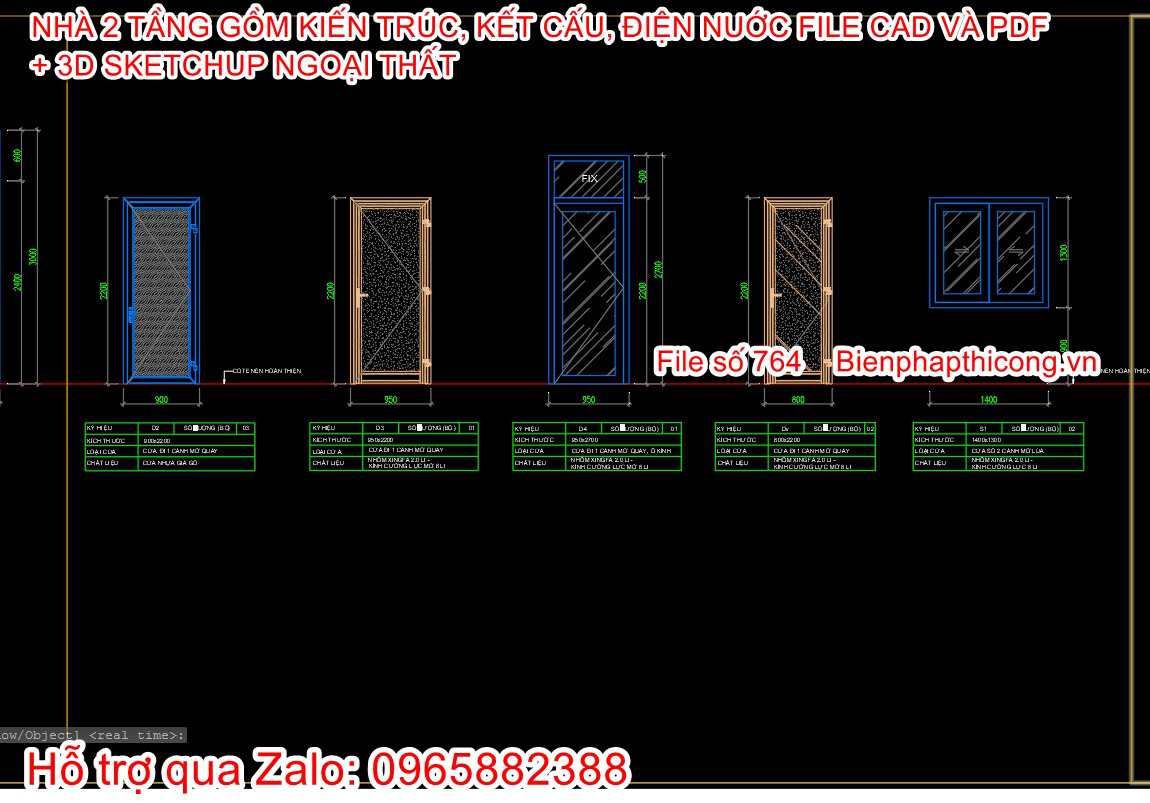 Bản vẽ cửa nhà ống 2 tầng cad 5m x 18m.
