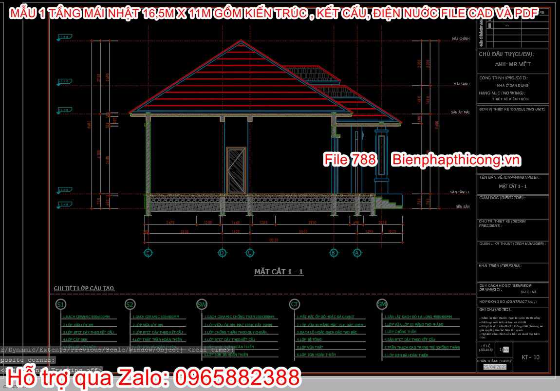 File cad mặt đứng mẫu nhà 1 tầng mái nhật đẹp.