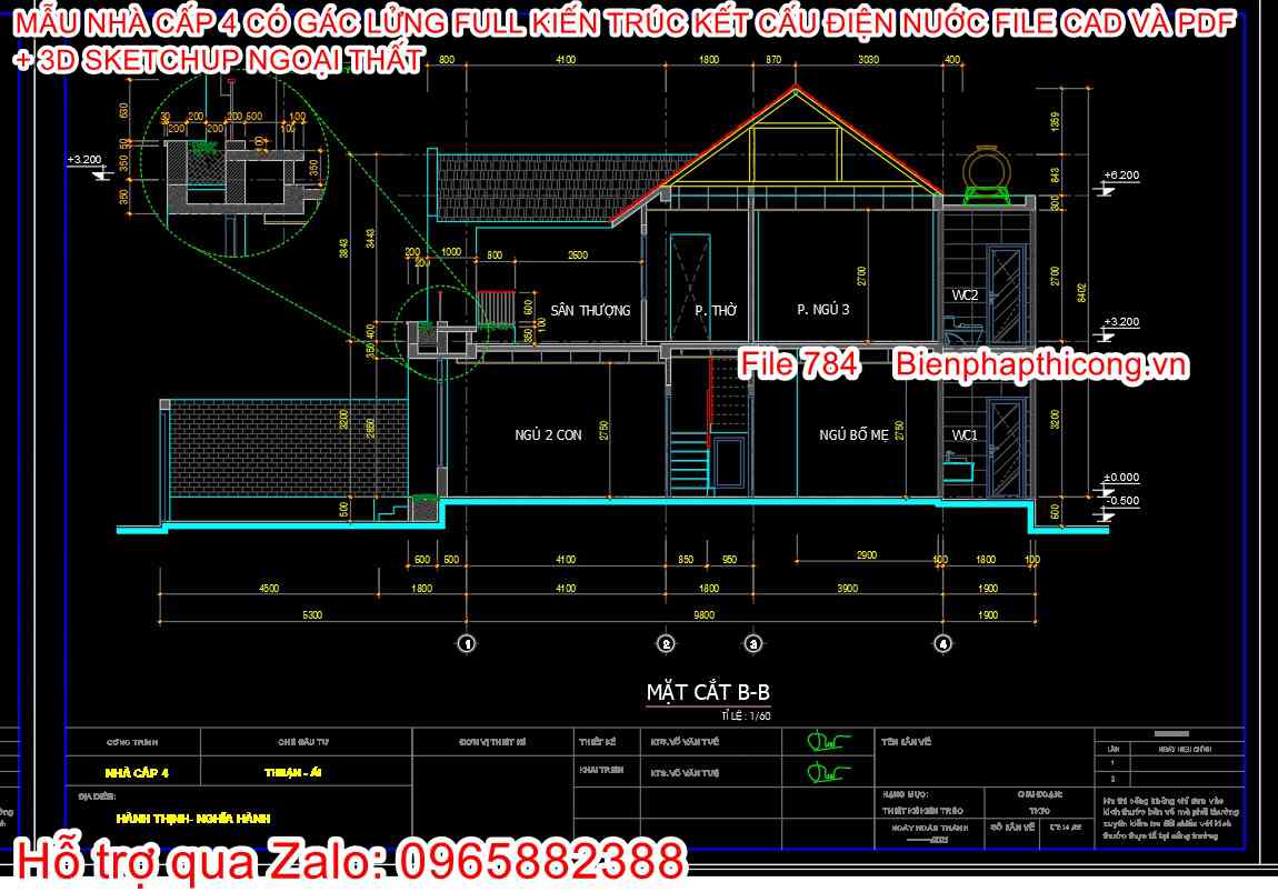 Tải bản vẽ cad nhà cấp 4 3 ngủ full.
