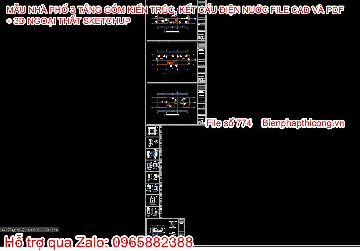 Tải bản vẽ nhà phố 3 tầng cad 4,7m x 14,3m đẹp.
