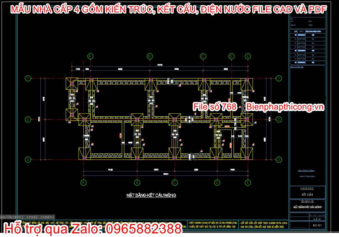 Bản vẽ móng nhà cấp 4 3 ngủ 8,2m x 16,5m.